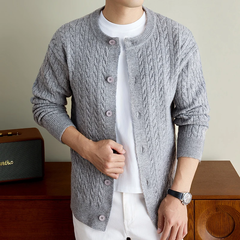 Luxury Men's Autumn and Winter Sweater Jacket Fashion Collar Computerized Jacquard Casual Wool Content Korean Version Men's Tops