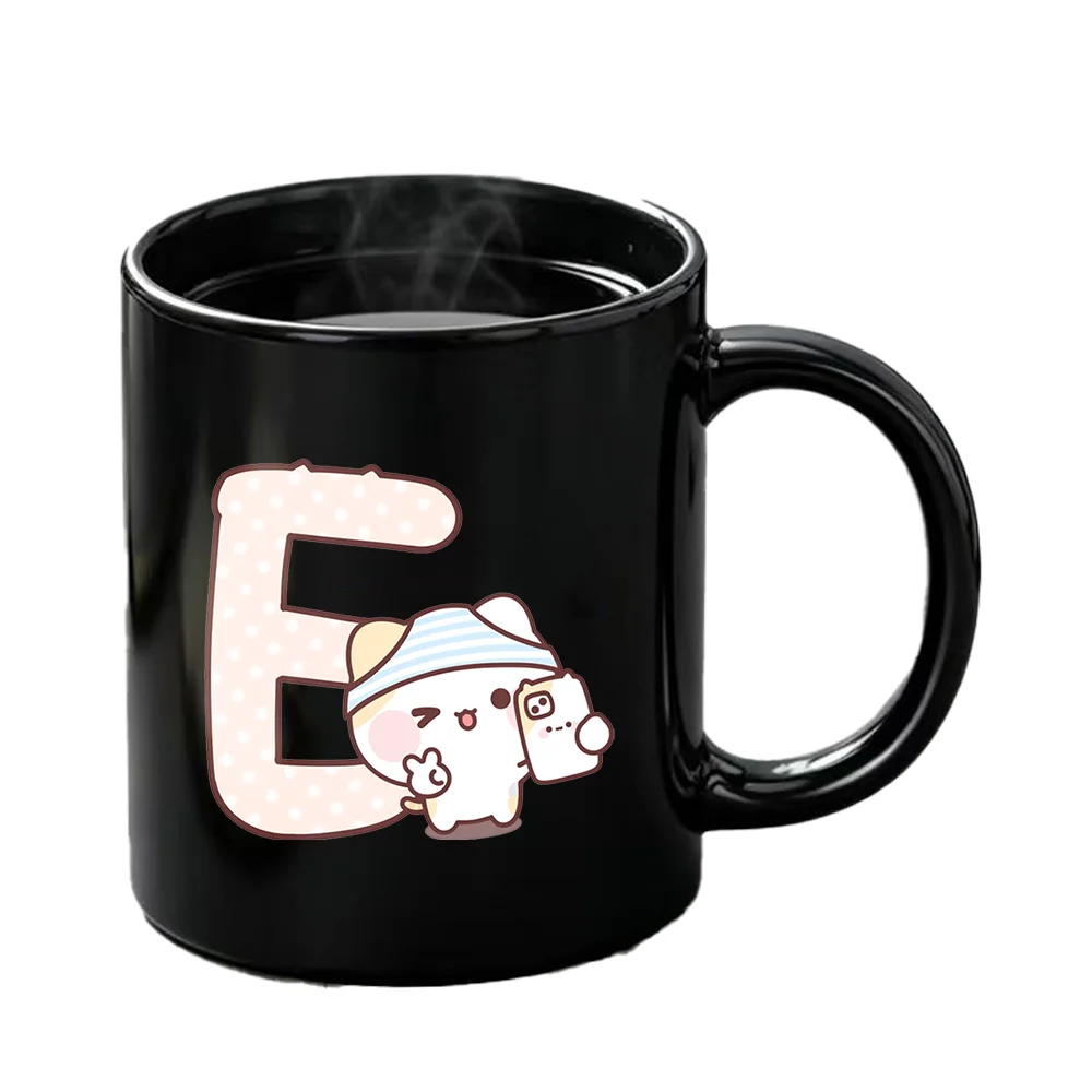 Cute Kawaii Cat Letter E Ceramic Mug Cartoon Animal Print Coffee Tea Cup Home Office Drinkware Ideal Birthday Present For Her
