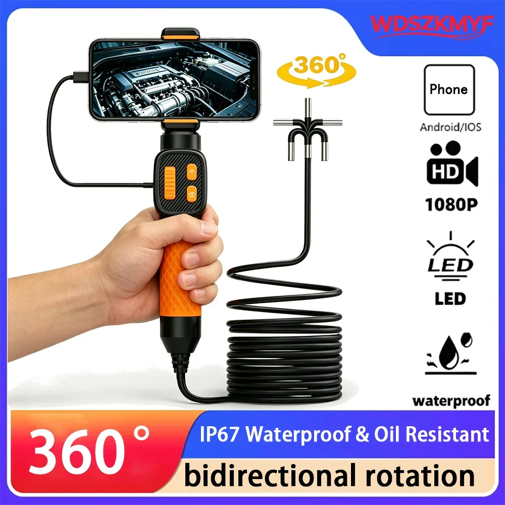360° Rotatable Endoscope Camera IP67 Waterproof & Oil Borescope Zero Lag HD View For iOS Android Auto Repair Inspection Tool