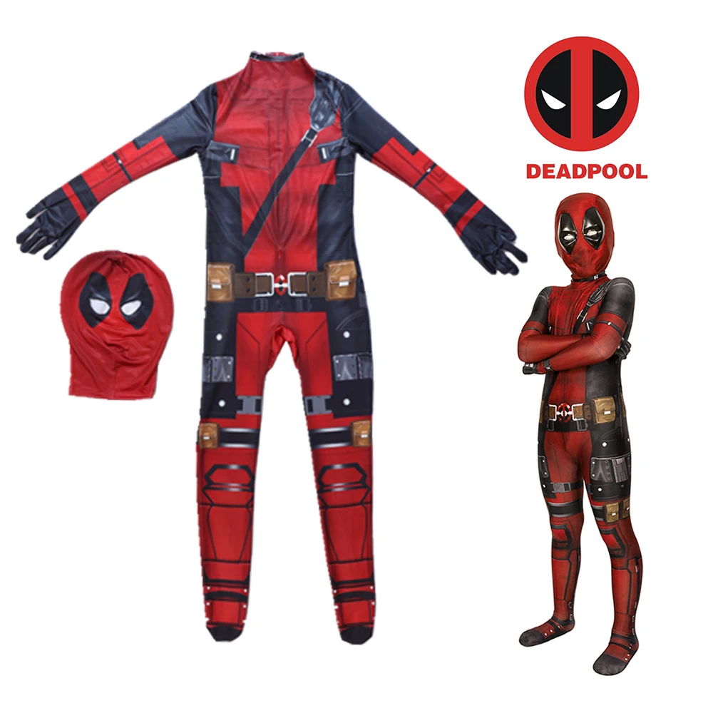 

MARVEL Deadpool Costume Bodysuit Parents Children Cosplay Movie Character Superhero Jumpsuit Headwear