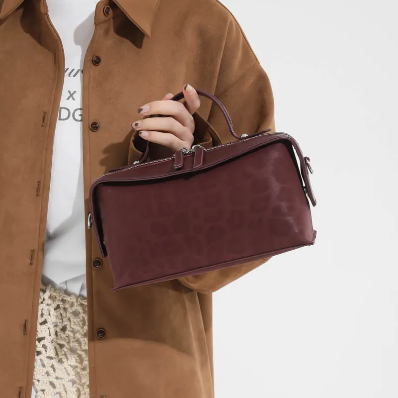 

Leopard Suede Leather Handbag Solid Color Simple Handbag Small Square Row Bag Women's Suede Shoulder Bag Double Zipper
