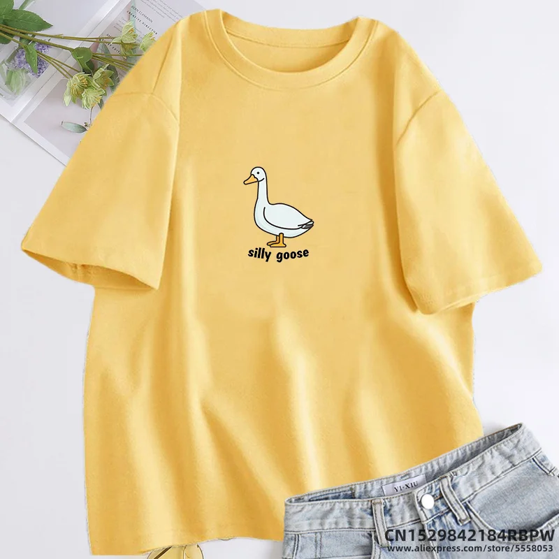 Silly Goose T-Shirt Women Trendy Unisex T Shirt Summer Cotton Short Sleeve Fuuny Goose Tshirts Tops Unisex Aesthetic Clothing