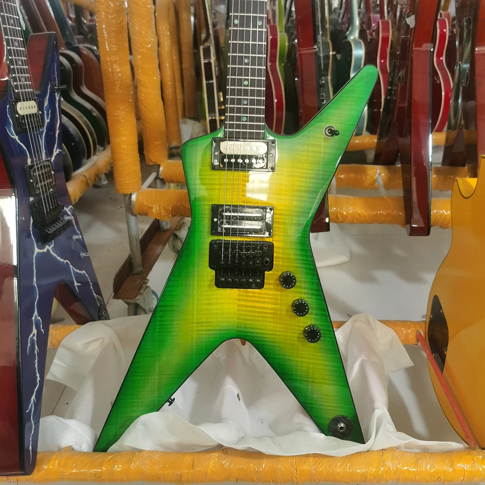 OEM electric guitar WASHBURN DIME Flame Maple top, Floyd rose vibrato, green circle yellow, in stock