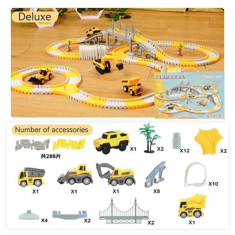 DIY Car Race Magic Rail Track Sets Brain Game Elastyczne zakrzywione tworzenie pojazdów Zabawki Plastikowa kolorowa kolejka na prezenty dla dzieci