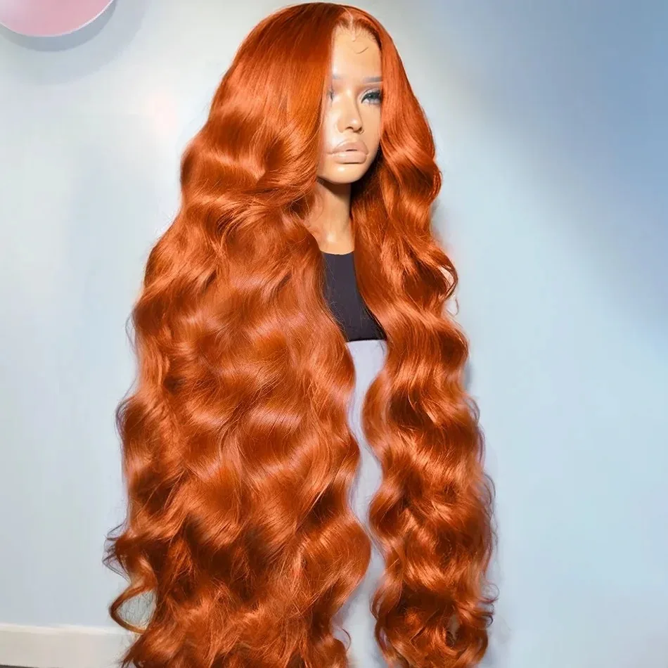 Ginger Body Wave 13x6 HD Lace Front Wigs Human Hair 200 Density Water Wave 350 Orange Colored Remy Hair Pre Plucked For Women