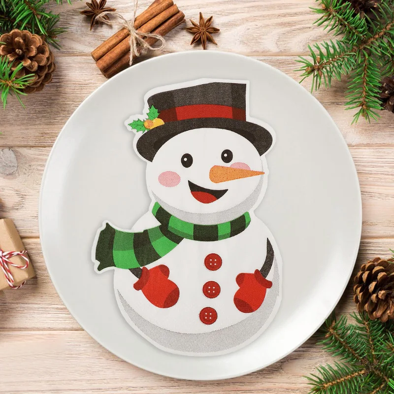 20pcs Christmas Napkins Christmas Tree Snowman Printed Napkins Christmas Eve Household Paper Napkins Party Table Decor