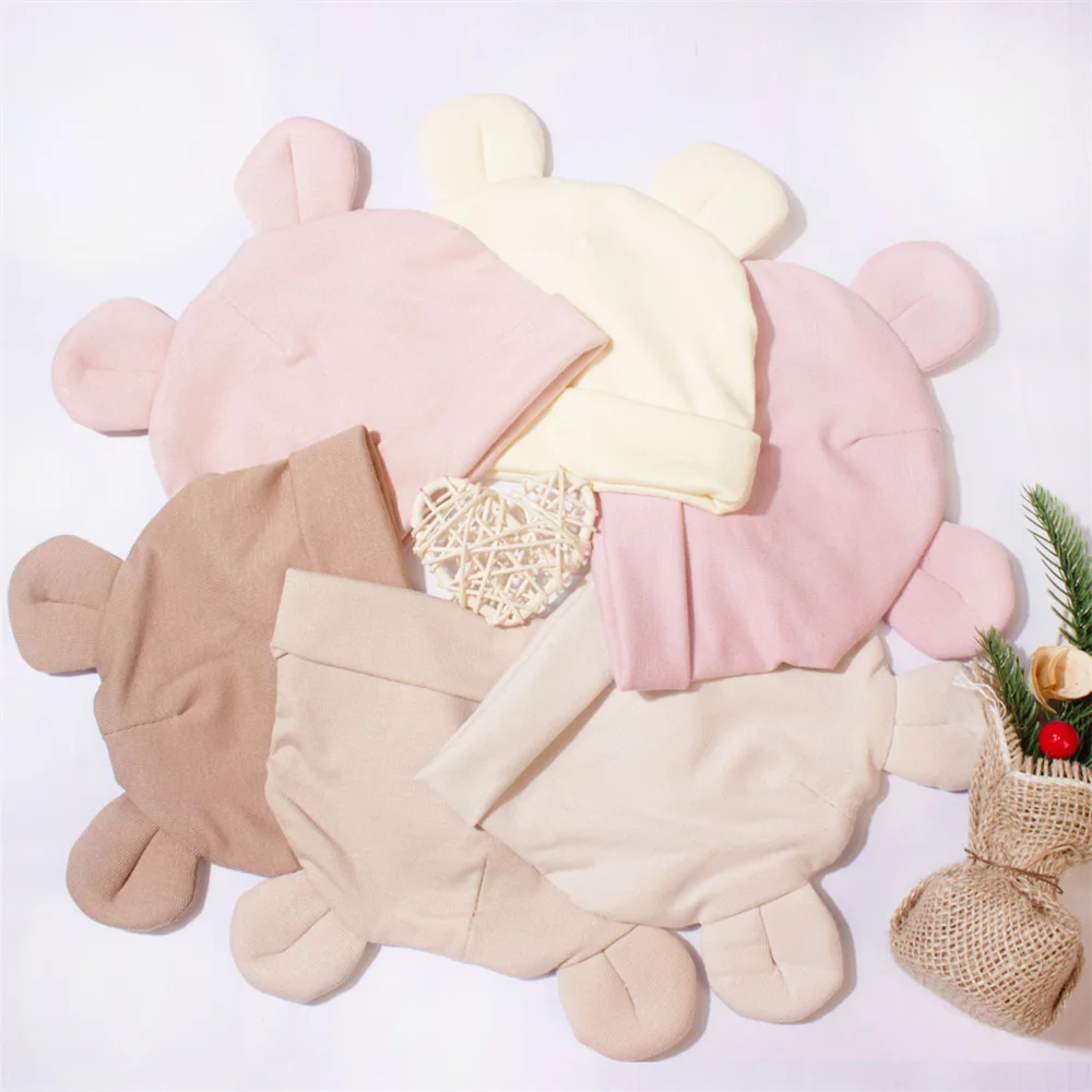 Cute Bear Ear Baby Turban Hats for Newboorn Boys Girls Faux Cashmere Label Caps Beanies Autumn Winter Infant Bonnets