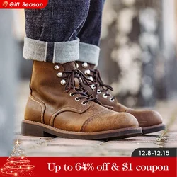 Maden-Bottes de moto en cuir de vachette véritable pour hommes, première couche, bottes de rinçage, parachutiste vintage, chaussures de sécurité décontractées, automne, 8111