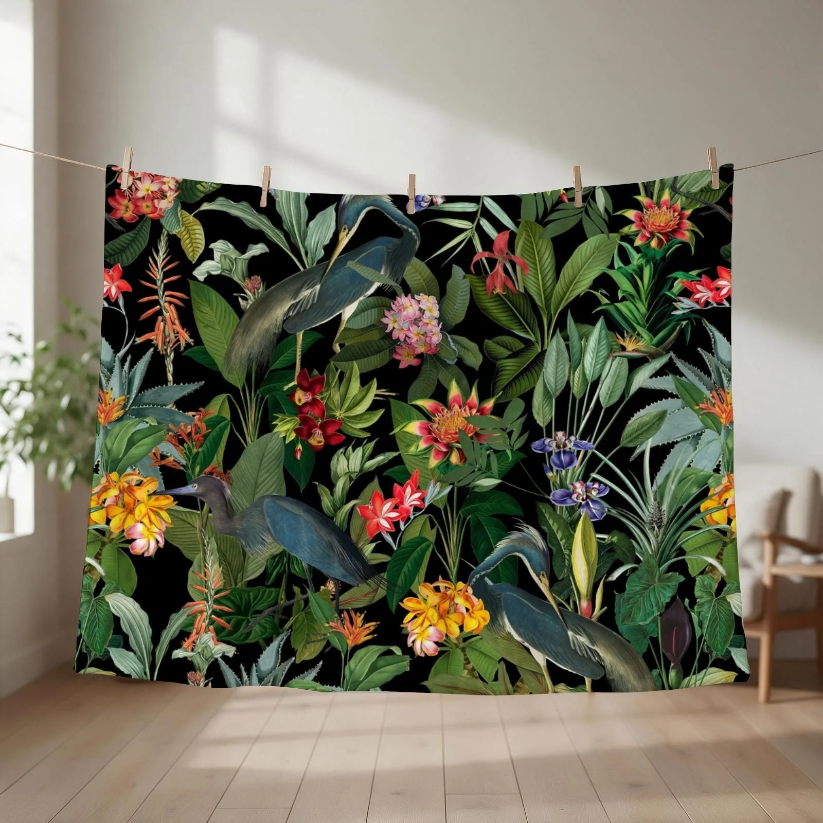 Vintage Pattern - Blue heron and tropical flowers Throw Blanket Decorative Beds anime Summer christmas gifts Blankets