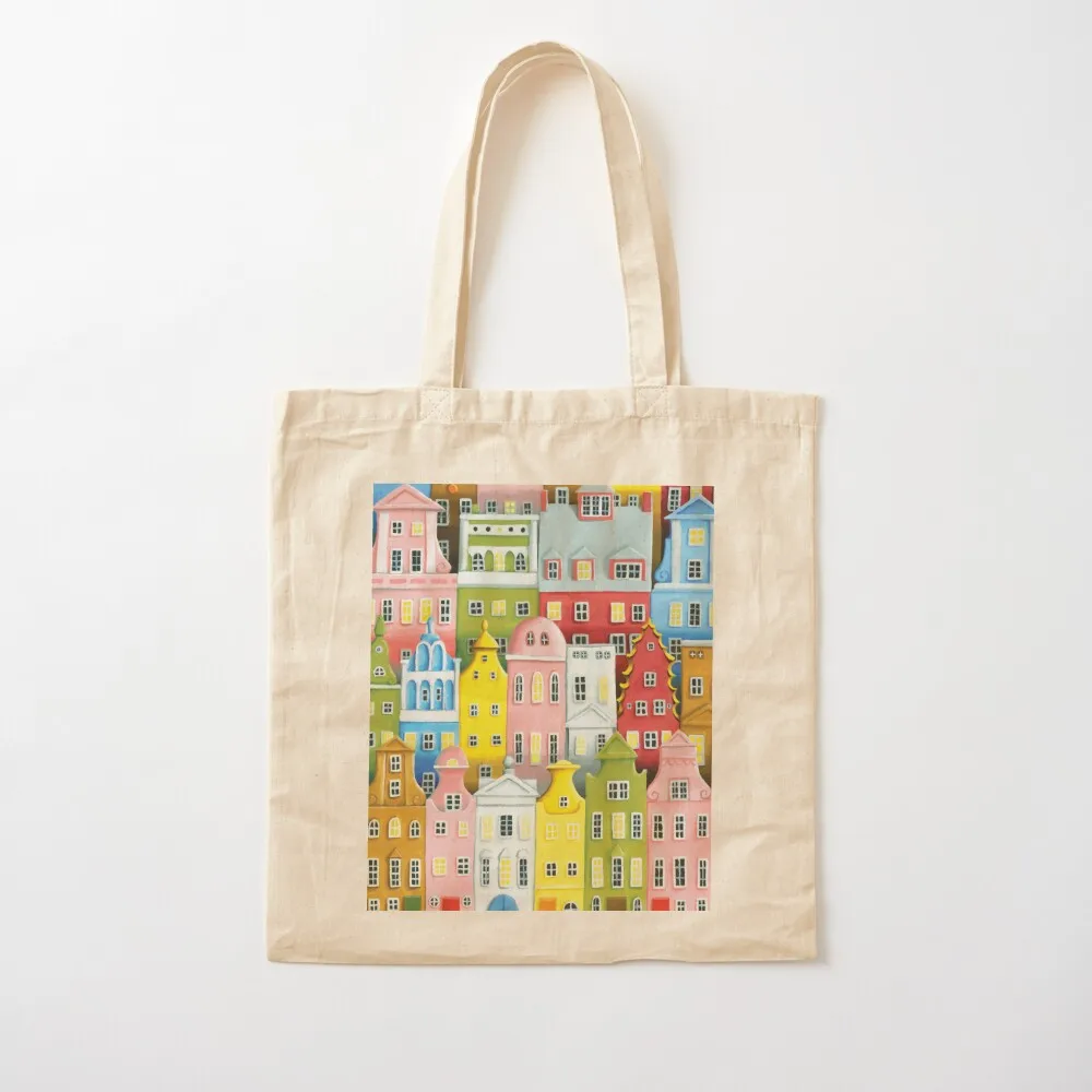 Cityscape Bright Town Houses by Spencer Maybe Tote Bag personalized tote canvas tote sacs de shopping