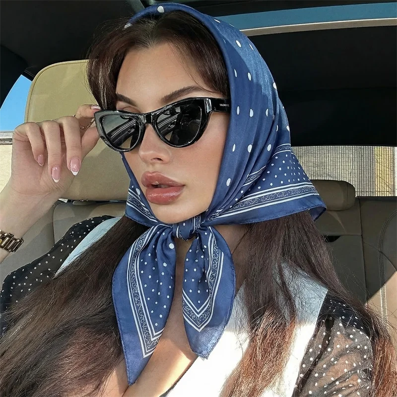 

70*70cm Square Silk Scarf Women Luxury Brand Dot Hijab Scarves Muslim Pareo Bandana Female Shawl Wrap Headband Foulard