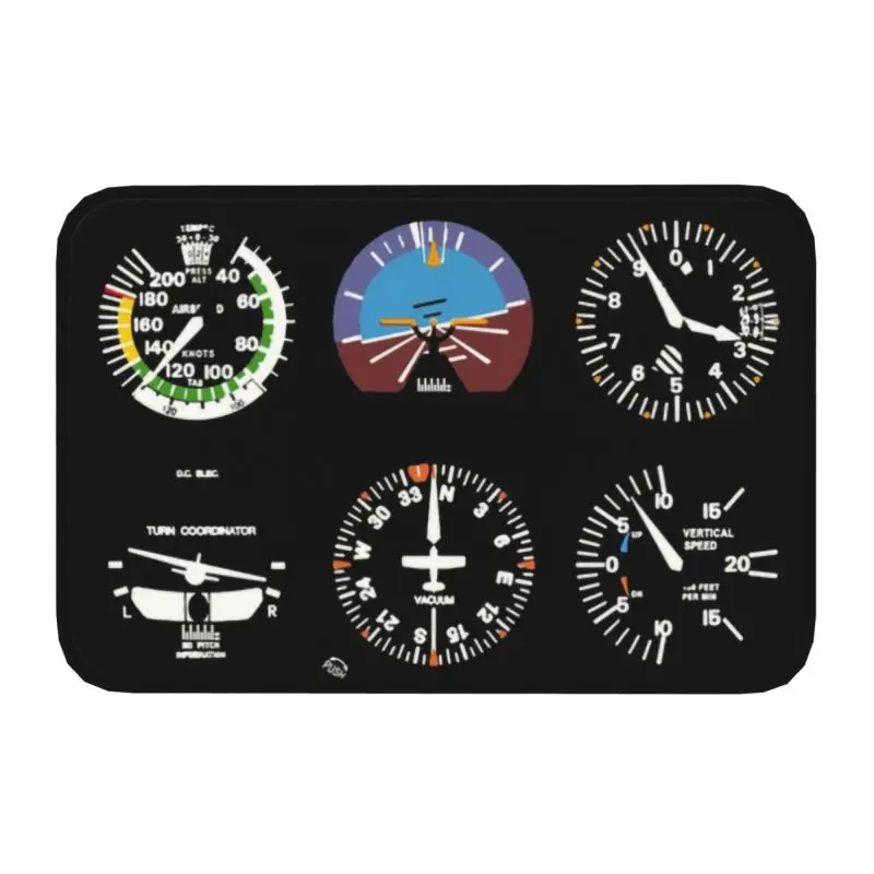 Custom Cockpit Six Dials Flight Simulator Pilot Doormat Entrance Kitchen Bath Floor Door Mat Airplane Aircraft Toilet Carpet Rug