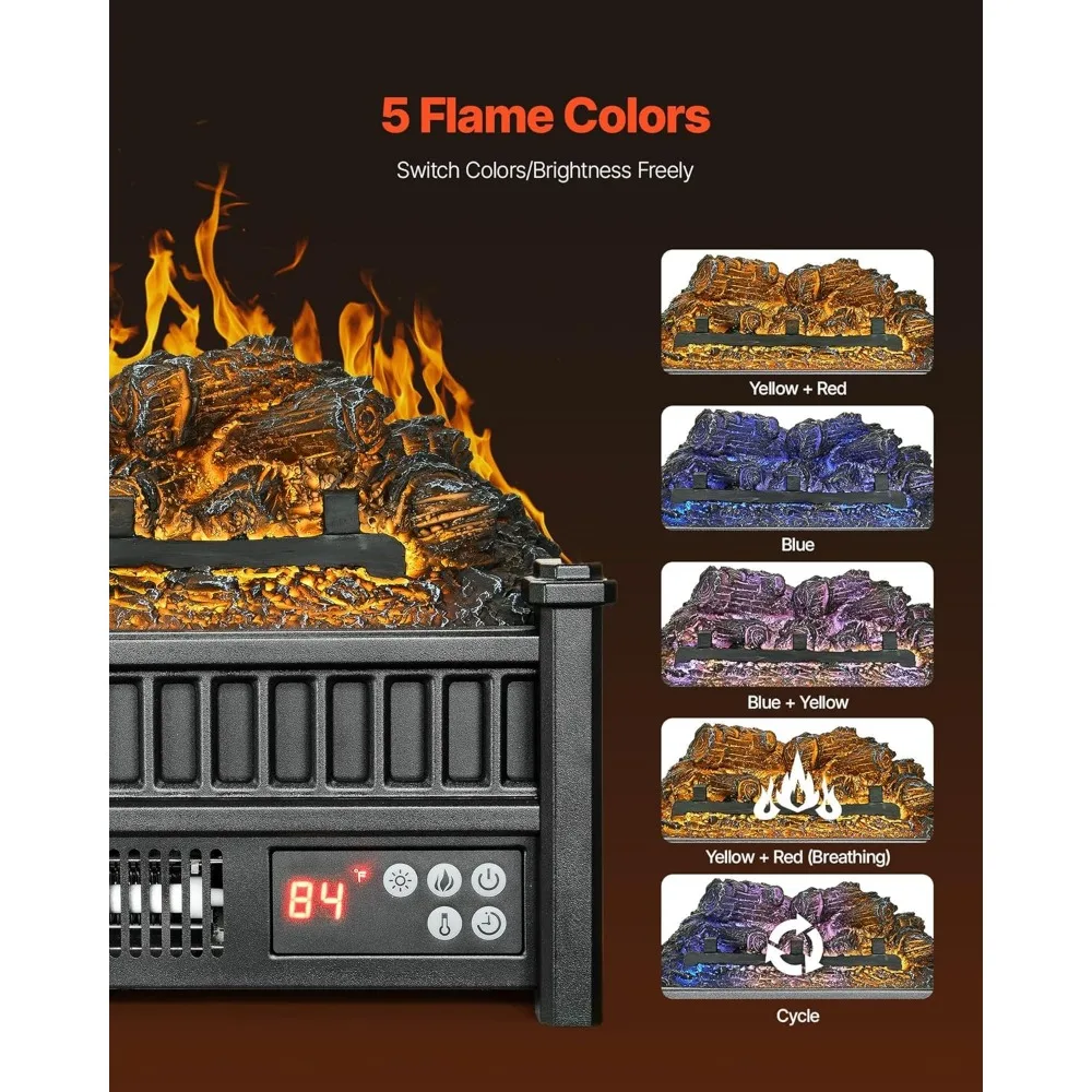 16-дюймовый электрический камин VEVOR с бревенчатым обогревателем, вставкой, пультом дистанционного управления, 5 регулируемыми яркостью пламени и таймером 24 часа