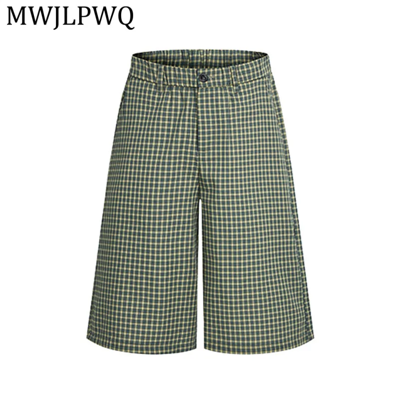 

MWJLPWQ Men's Plaid Casual Shorts Vibe Trendy American Retro Plaid Design Versatile Loose Wide-Leg Pants For Summer Spring 14260