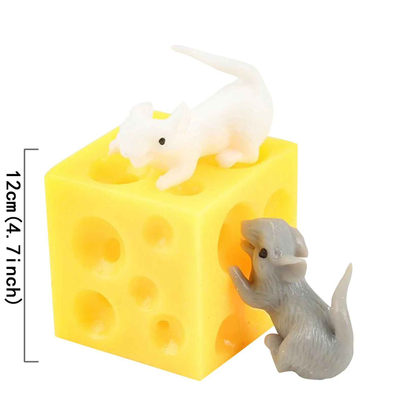 Novelty Funny Mouse and Cheese Finger Squeeze Toy Stretchy Stretch Mouse Hidden in Cheese Hole Block Decompression Latex Toys