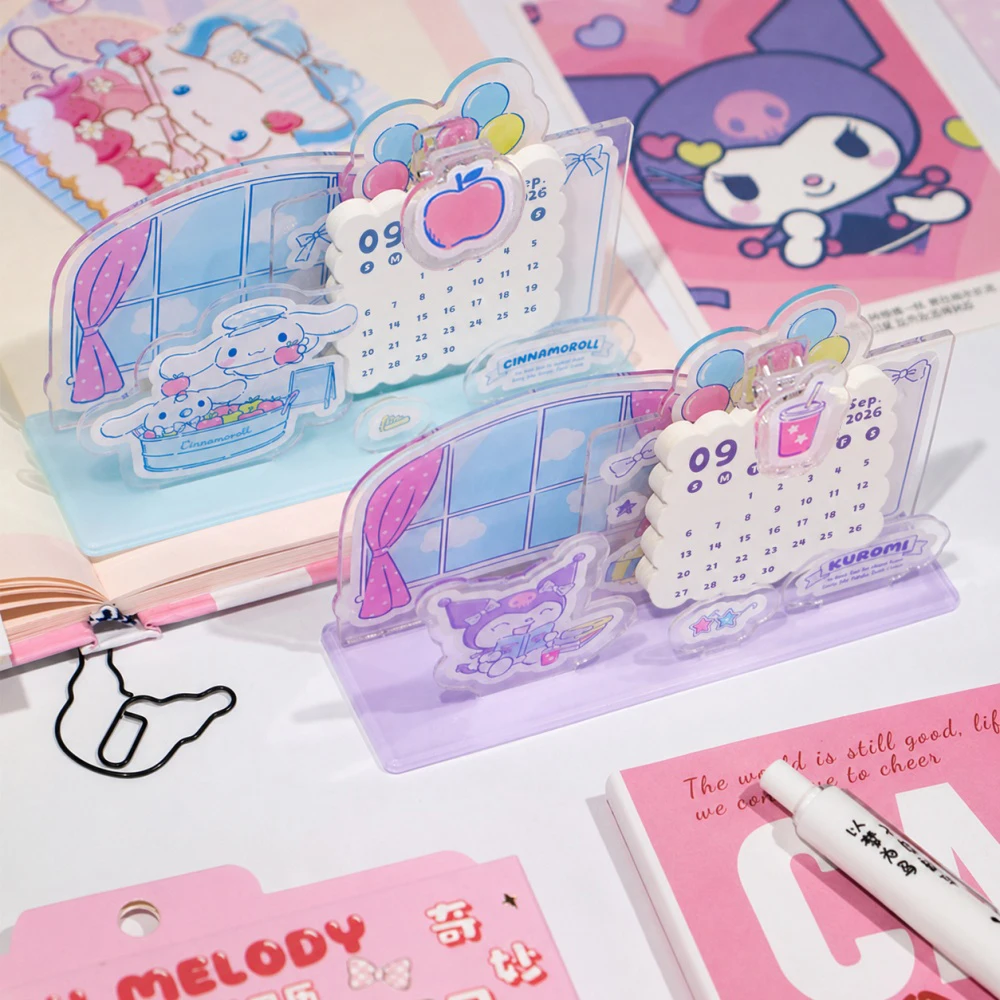 2027 New Genuine Sanrio Kuromi Cinnamoroll Melody Acrylic Daily Schedule Calendar Kawaii Tabletop Decorative Perpetual Calendar view 6