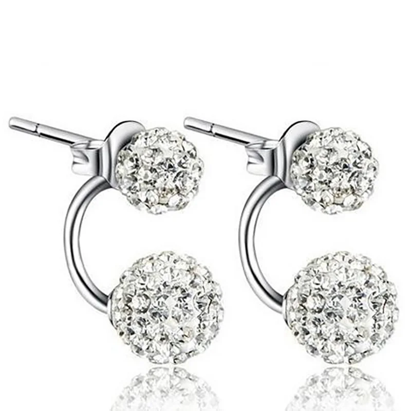 Promotion Silver Color Fashion U Bend Shiny Shambhala Ball Ladies Stud Earrings Jewelry Allergy Free Wholesale Gifts