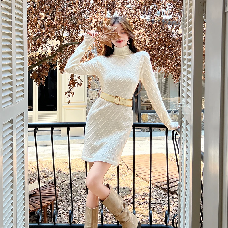 เดรสไหมพรมคอเต่าสไตล์เกาหลี ฤดูใบไม้ร่วง-ฤดูหนาว 2025 สำหรับผู้หญิง สวมใส่สบาย เหมาะสำหรับงานปาร์ตี้ ทำงาน หรือโอกาสอื่นๆ ดีไซน์หรูหรา ทันสมัย วินเทจ และเก๋ไก๋