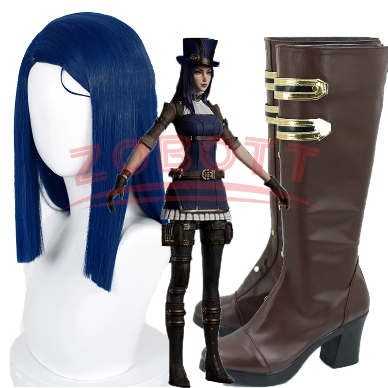 LOL Arcane Caitlyn Cosplay Shoes Caitlyn Cosplay Boots Women Shoes High Heels Brown Boots Halloween Cosplay wig shoes women men