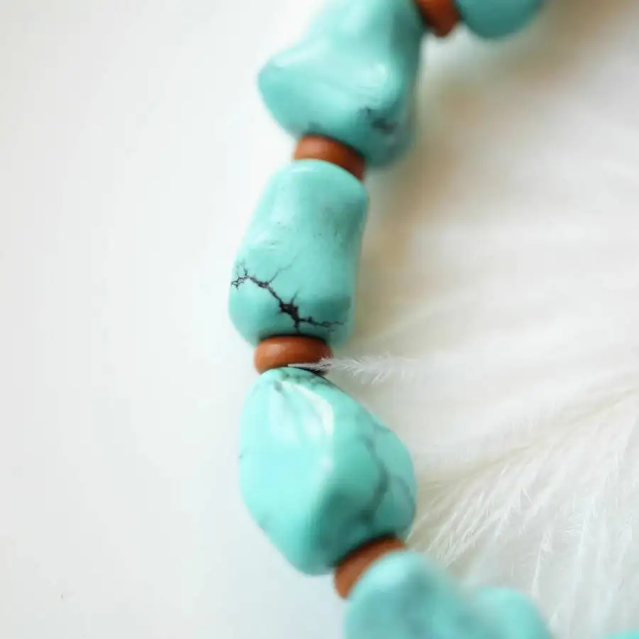 Handmade natural Turquoise raw stone bracelet, men's cuff button bracelet, Ramadan prayer bead bracelet,holiday gift, daily wear view 3