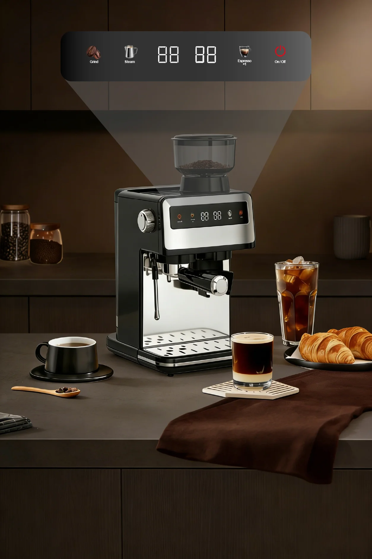 High-End Semi-automatic 20 bar Espresso Machine Pressure EU/US 4 Cups Capacity Household/multifunctional Coffee Machine