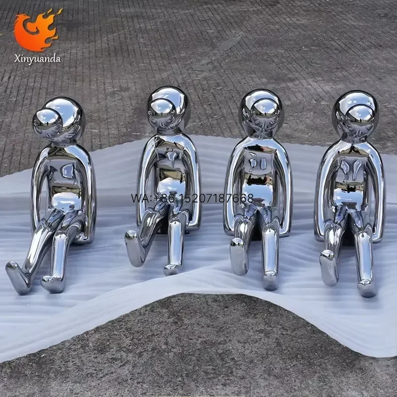 Wmwmnu Stainless Steel Mirror Bubble Blowing Figure Sculpture Commercial Space Art Installation Mall Hotel Landscape Decor