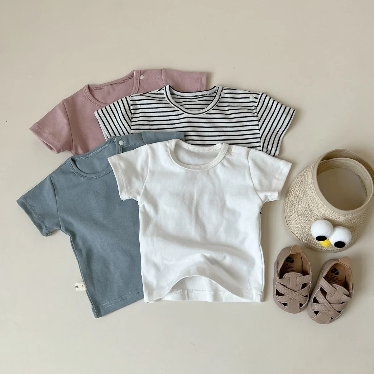 Kids Boys Simple Solid T-shirt Summer Boutique Undershirt Girls Baby Cotton Striped Tops New Thin Soft Clothes For Toddler Tees