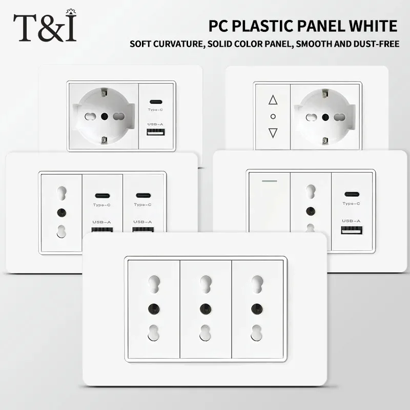 Italian switch , Chilean outlet, very suitable for residential and office spaces 118  PC plastic panel  socket: USB Type-C,