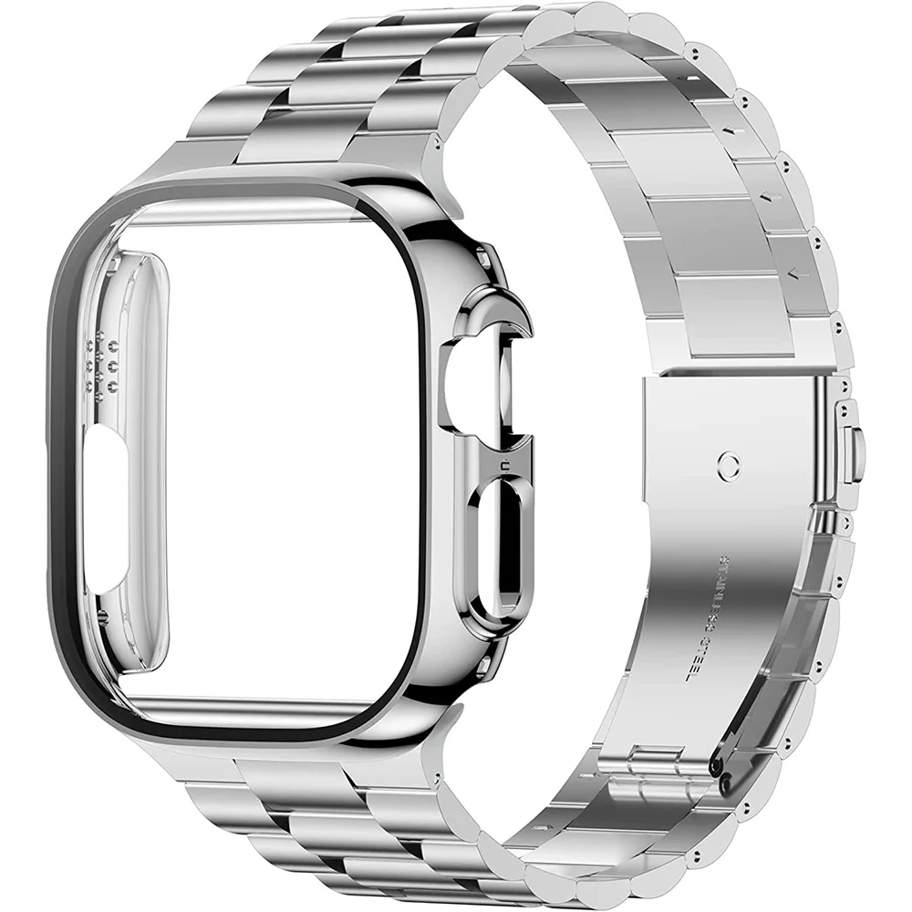 

Stainless Steel Strap For Apple Watch 7 8 9 Band 45mm 41mm Link Bracelet + Case IWatch Series Ultra 2 49mm 6 SE 5 4 44mm 40mm