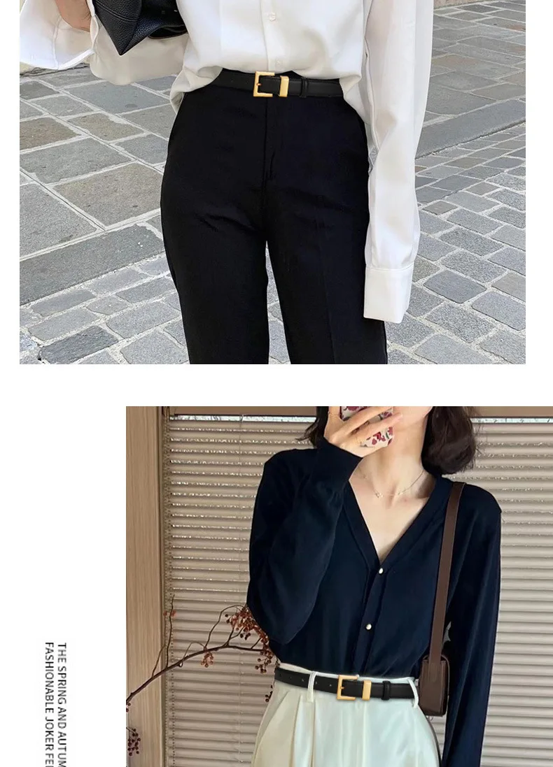Damen-Ledergürtel; Vielseitiger Dekorationsgürtel aus Rindsleder für Anzüge; Retro Einfacher Hochwertiger Schwarzer Ins-Style Jeansgürtel – Detail 5
