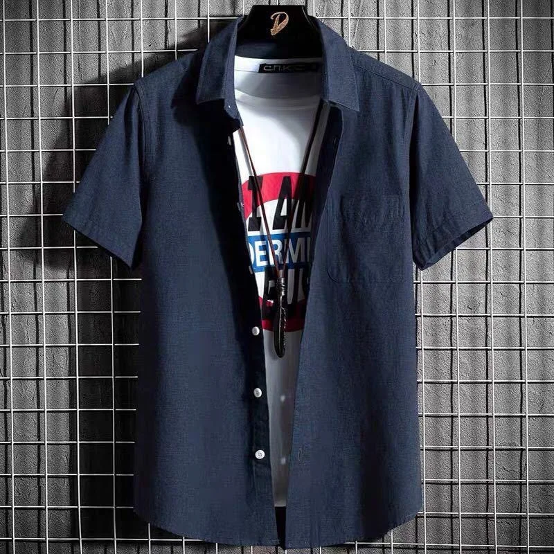 

Men's Short Sleeve Oxford Cloth Shirt Summer Workwear Worn Resistant Half Sleeve Pure Color Pocket Design Casual Top