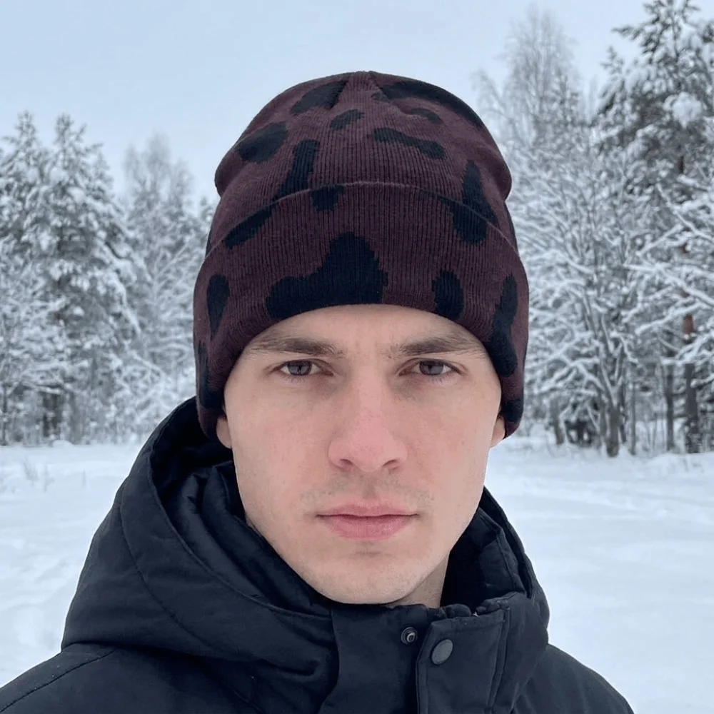 Modische Verdickte Strickmütze mit Kuhmuster, Wärmeisolierend, Ohrenschutz, Pullover-Mütze, Winddicht, Kälteschutz, Winter-Beanie-Mütze – Detail 6
