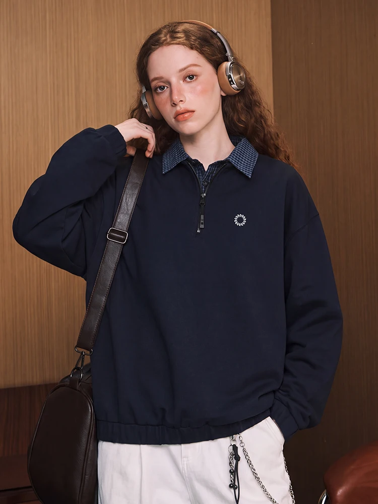 Matcha Story Plaid Collar Apparels Casual Style Fake Two-Piece Hoodies Unisex Autumn Winter New Arrival Polyester Fiber Long ...