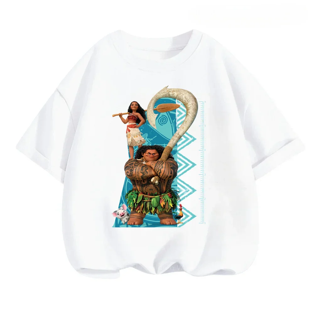 Moana's Oceanic Cartoons for Summer! Kawaii O-neck T-shirts with Simple Prints - Disney's Trendy Fashion for Boys and Girls