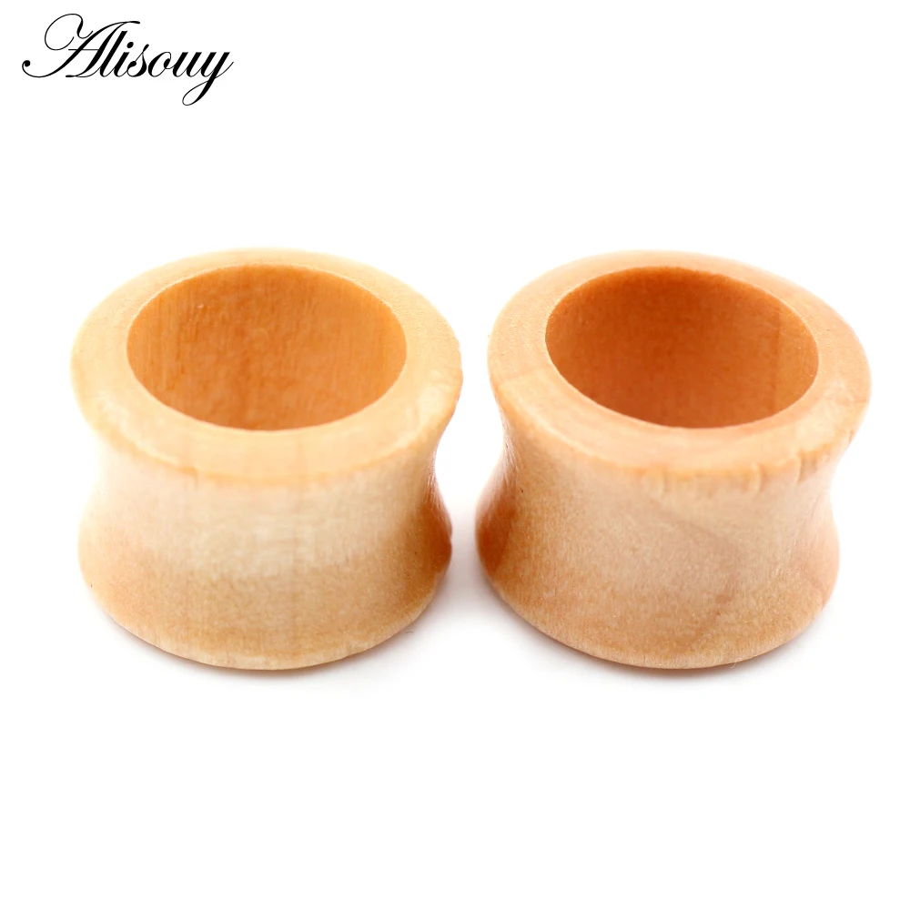 Alisouy 2pcs 8mm-20mm Hollow Natural Wood Men Women Ear Tunnels Plugs Expander Stretchers Gauges Earrings Piercing Body Jewelry