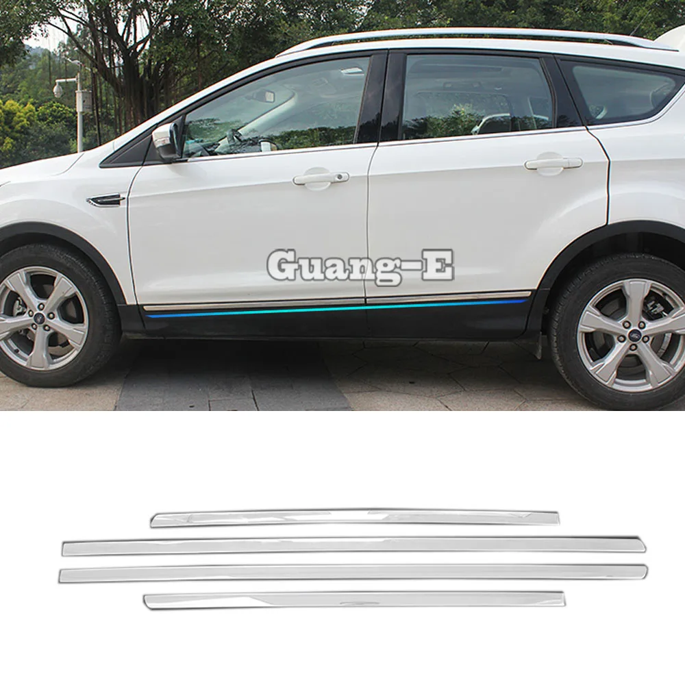 

For Ford Kuga Escape 2013 2014 2015 2016 Car Styling Cover Detector Stainless Steel Side Door Trim Stick Strip Molding Part 4pcs