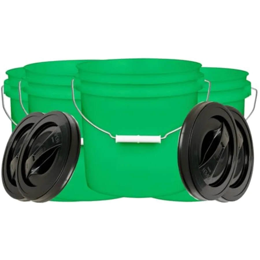

2 Gallon Food Grade BPA Free Made in USA Bucket with Screw On Lid Pack of 4 (Green- Black Lids)