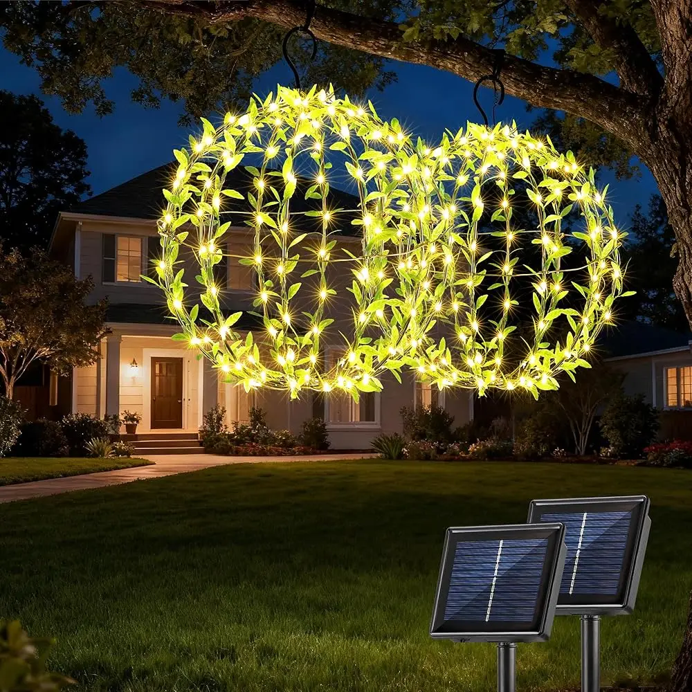 

Солнечные подвесные шарообразные светильники для улицы, 2 шт. (13 и 11 дюймов), всего 264 светодиода, 8 режимов, водонепроницаемые, металлические, в форме сферы