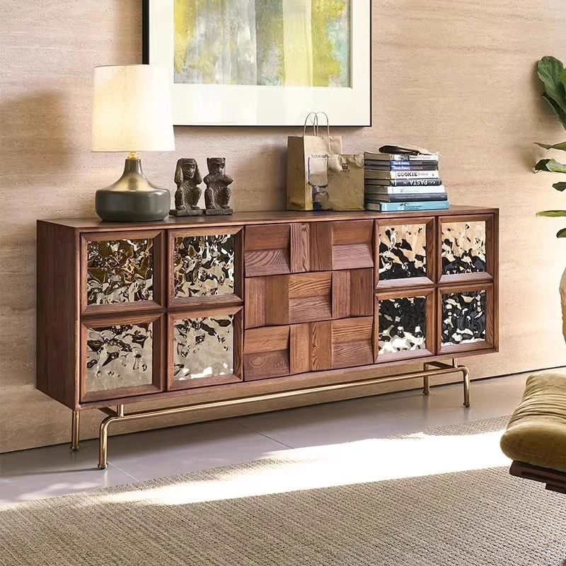 Обеденная сторона из цельного дерева для гостиной, крыльца, стеклянная дверь, чай, ясень, вино, бытовой шкафчик