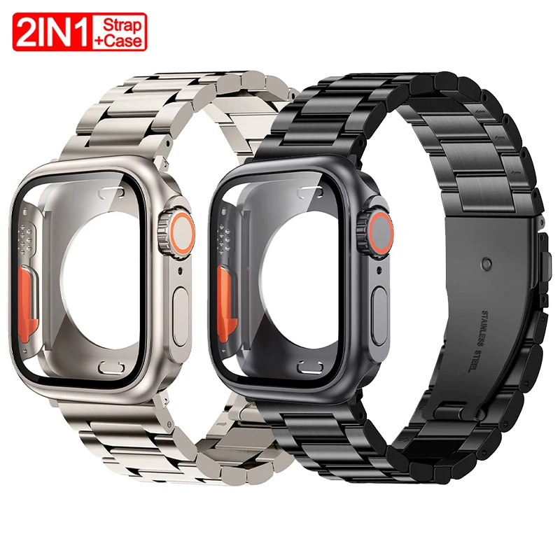 

Strap+Case for Apple Watch Series 11 10 46mm 42mm 987 45mm 41mm 6SE54 44/40mm Metal Stainless Steel Band PC Full Cover Protector