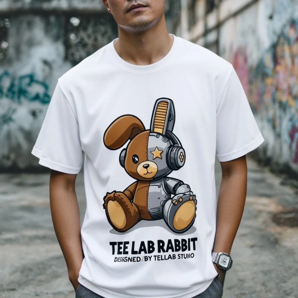 

Мужская повседневная футболка Teevo, уличная одежда с короткими рукавами и графическим принтом в виде кролика в лаборатории, повседневная одежда