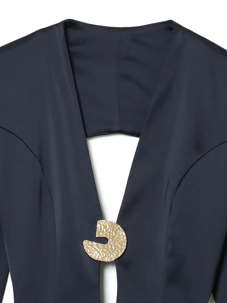 2025 امرأة الموضة الأوروبية والأمريكية نمط الخريف جديد زر فستان بكم طويل شيك عارية الذراعين تنورة صغيرة Vestidos Mujer #3