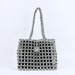 Evening Bag Luxury Design Metallic Silver Acrylic Beaded Shoulder Bag Fashion Trend Hollow-out  Underarm Bag  Sacs À Main 2023