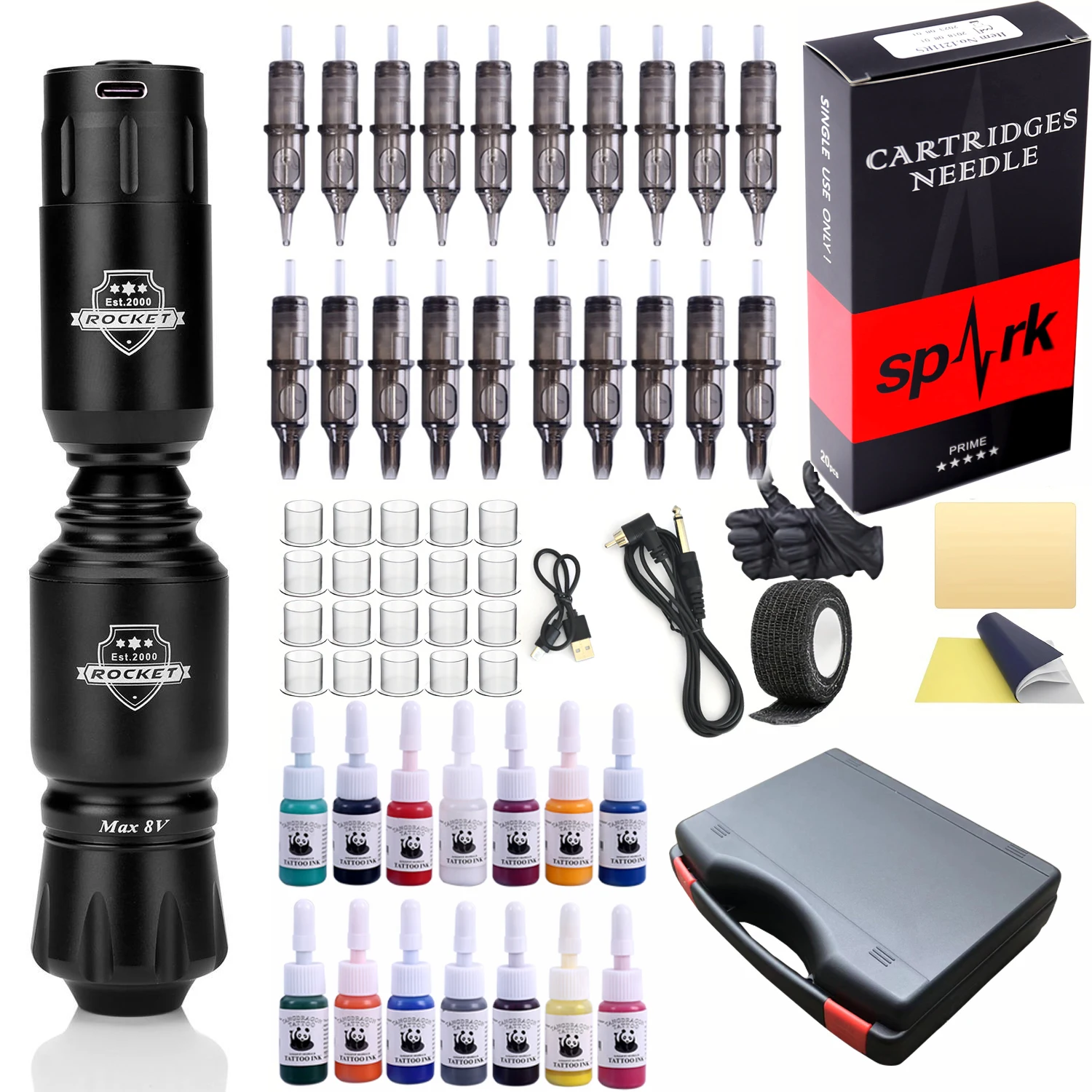 

14-Color Tattoo Ink Set with Integrated Machine Tattoo Pen Rocket Pen Wireless Power Supply for Tattoo And Embroidery Full Kit