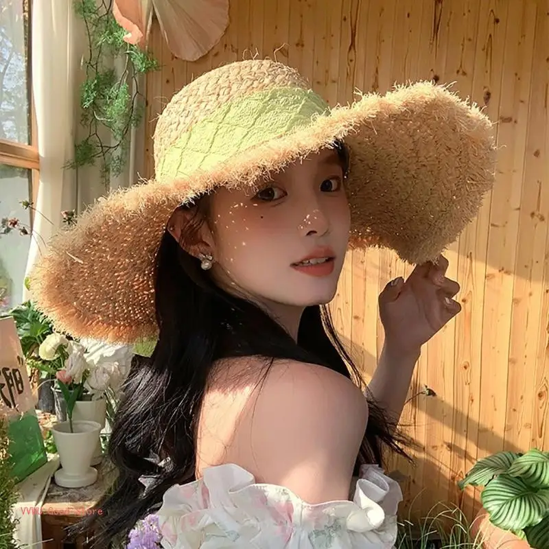 Girls Straw Hat for Beach Getaways Woman Straw Weaving Beach Hat Teens Holiday Traveling Bowknot Decors Floppy Hat