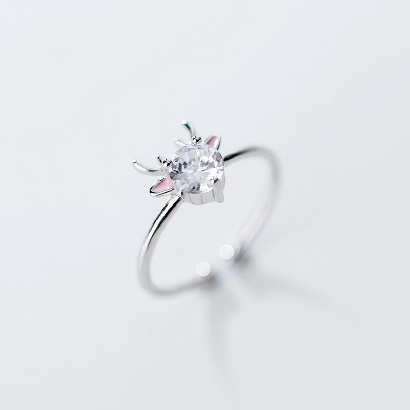 Cute Zircon Antlers 925 Sterling Silver Female Resizable Opening Rings RI1064