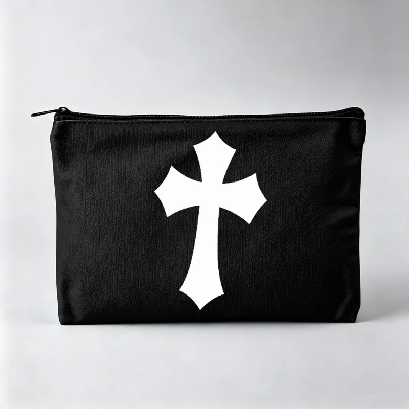 Women's Cross Print Makeup Bag, Minimalist Design Cosmetic Pouch for Daily Use