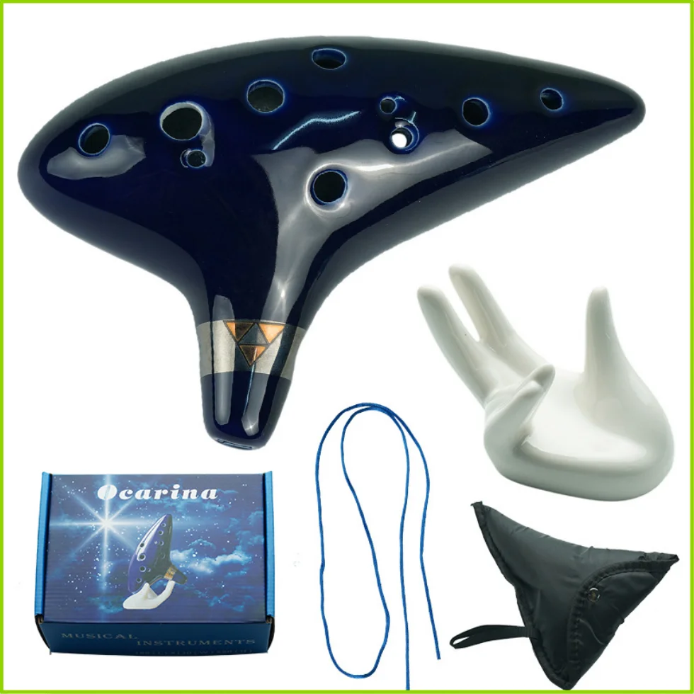 Ocarina,12 Tones Alto C Ceramic Ocarina Musical Instrument with Song Book Neck String Neck Cord Carry Bag, Blue