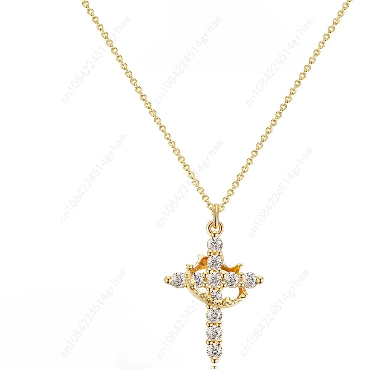 قلادة متقاطعة من الألماس للسيدات - قلادة رائعة من الزركونيا المكعبة من الذهب عيار 14 قيراط، قلادة متقاطعة ذهبية بسيطة