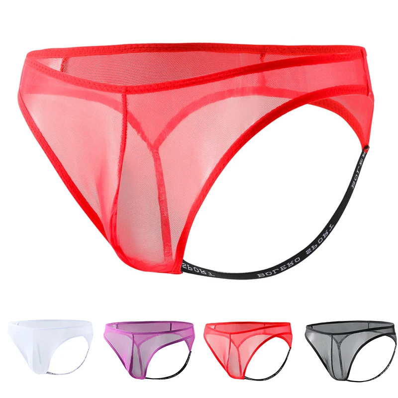 Men Mesh Sheer G-string Briefs Open Butt Elastic Bikini Erotic Underpants See‑Through Mesh Brief Jockstrap Breathable Pantie